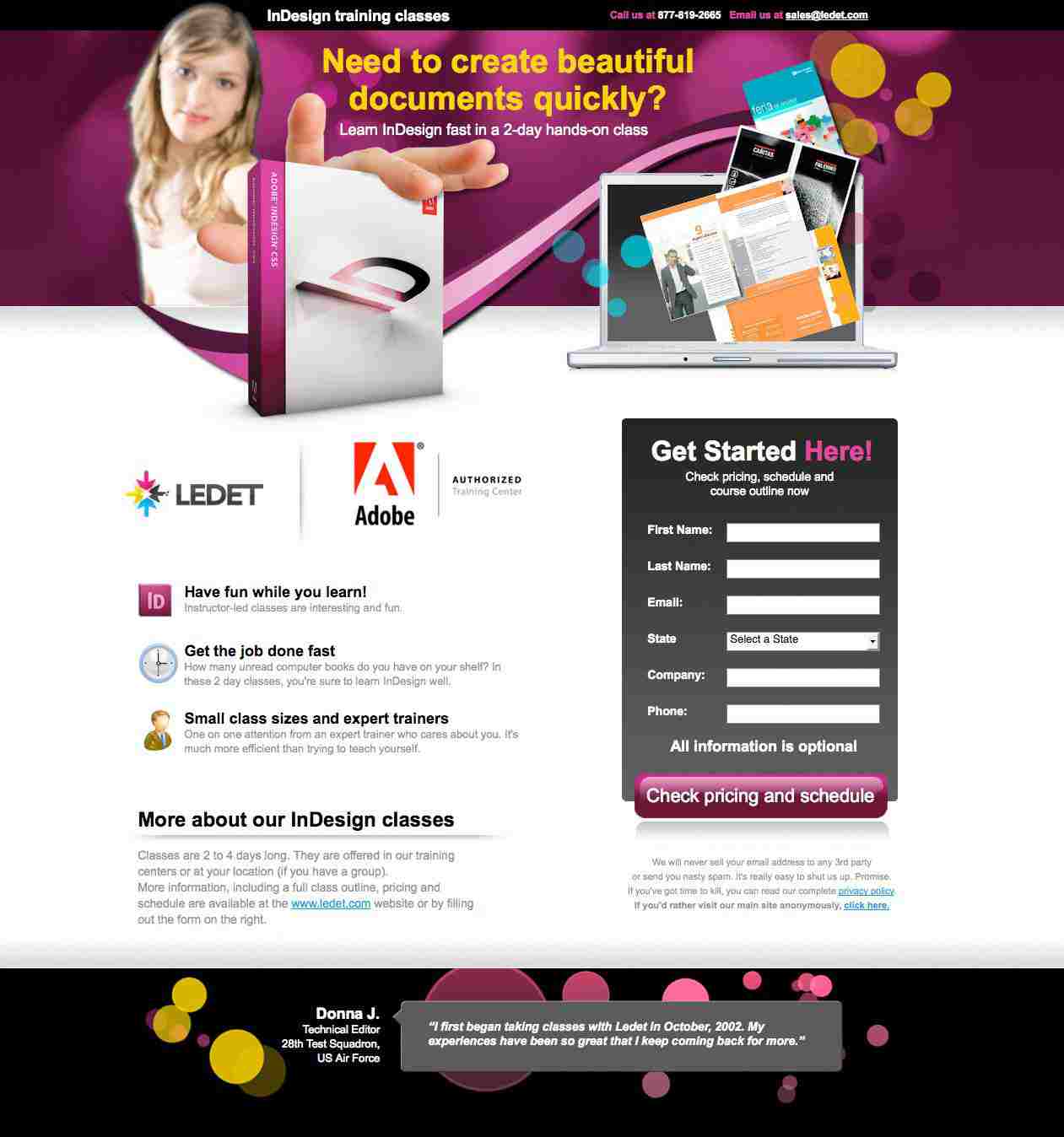 Screenshot of Adobe landing page and signup form.