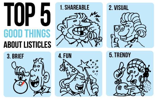 Infographic of top 5 good things about listicles