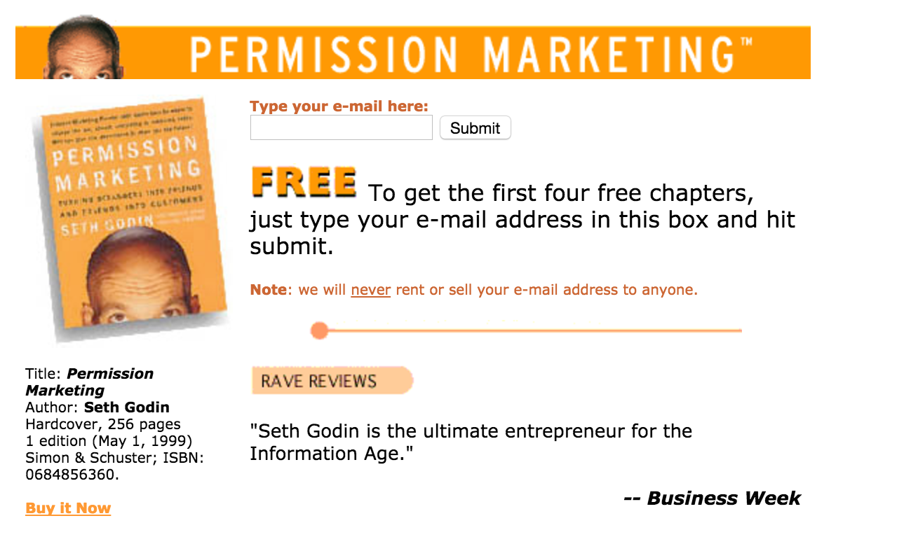 Seth Godin - permission marketing free sample example.