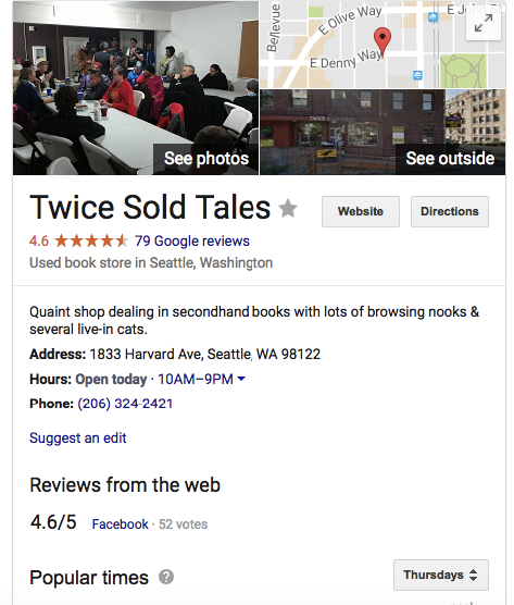 Example of Twice Sold Tales on Google Business