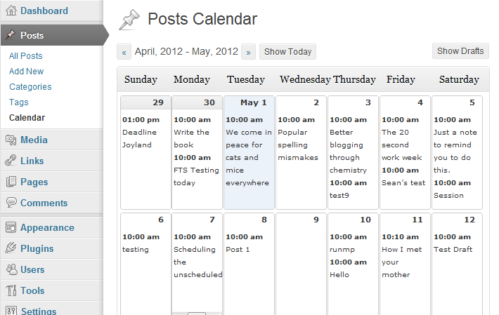 WordPress Editorial Calendar Plugin marketing tool example