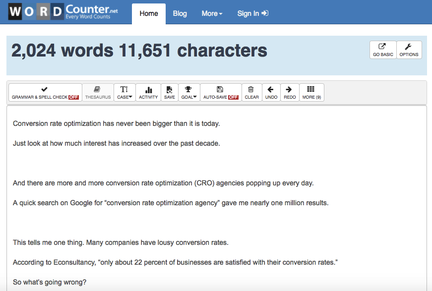 Word Counter marketing tool example
