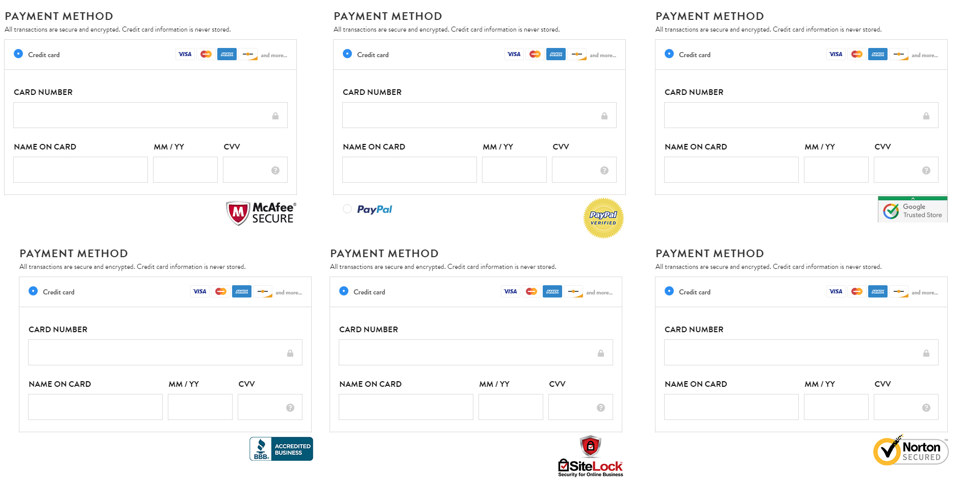 Graphic image showing six trust seal options for the study's participants. 