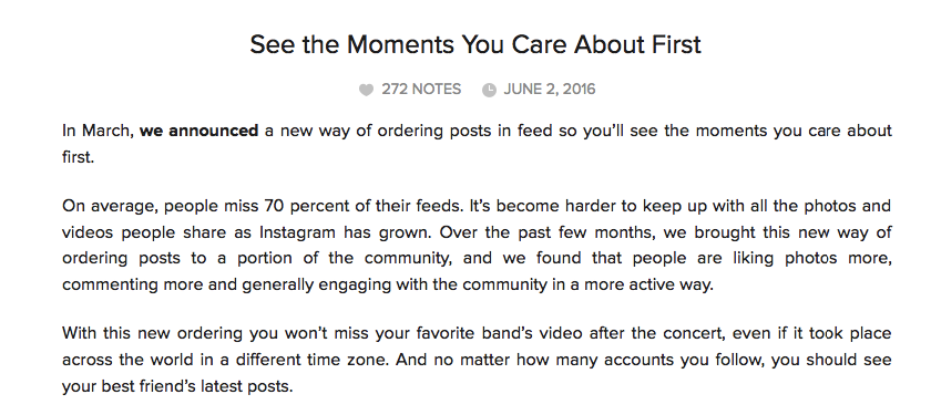 See the moments you care about first, blog from Instagram