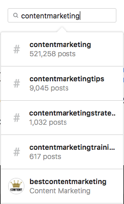 Instagram search results example for contentmarketing