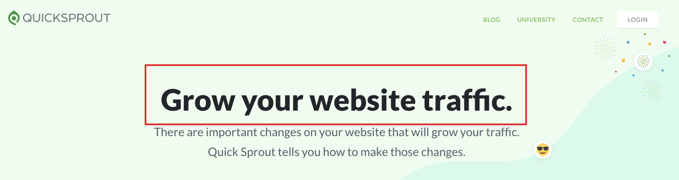 Example of quicksprout value proposition on website.