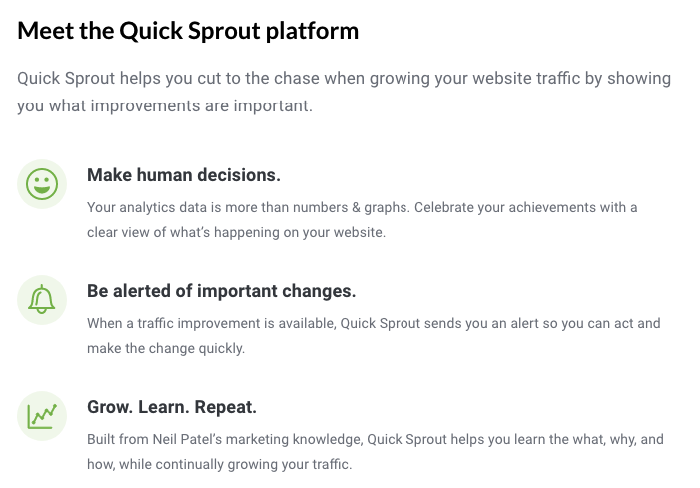 Quicksprout copy example: meet the quick sprout platform.
