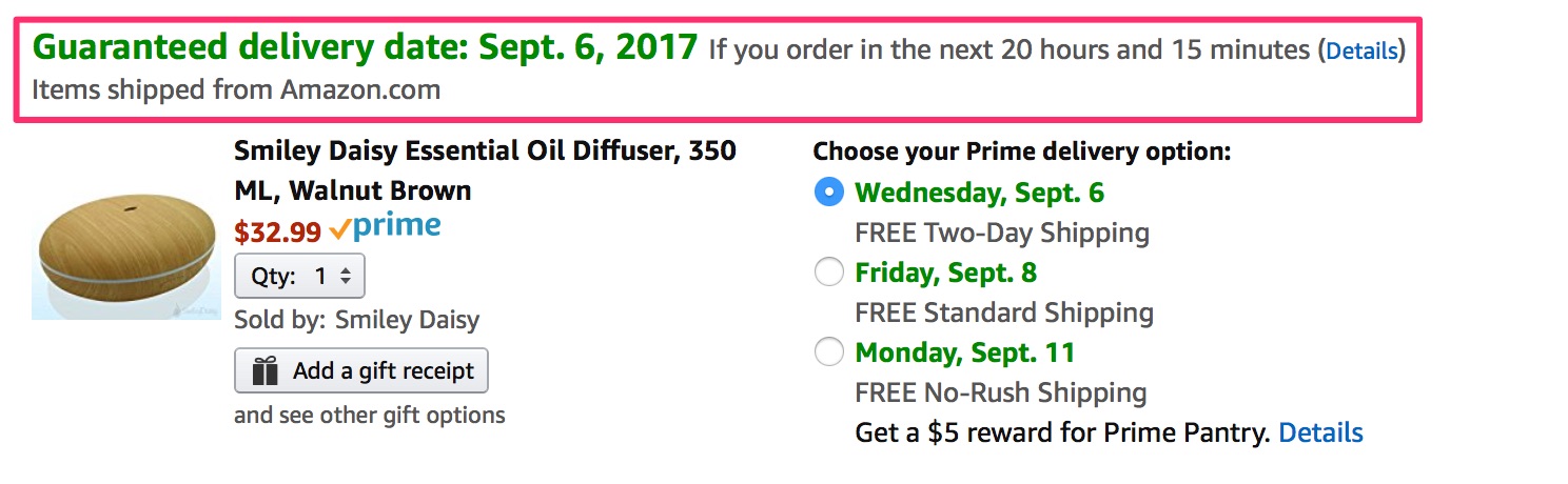 Amazon com Checkout with guaranteed delivery date example.