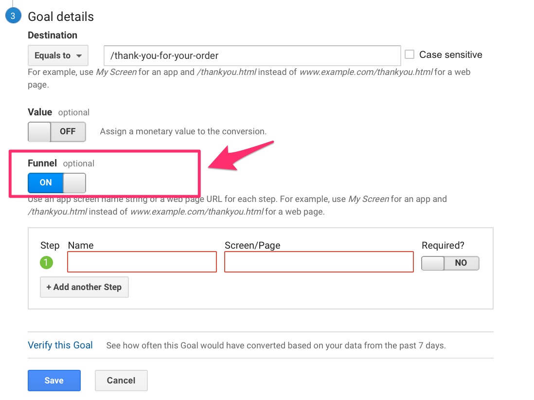 Google Analytics funnel on