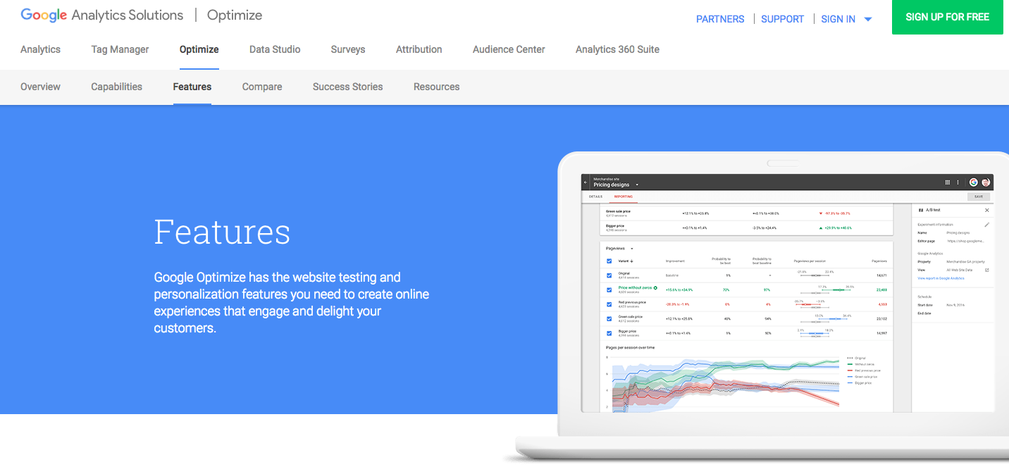 Google Analytics Solution homepage.