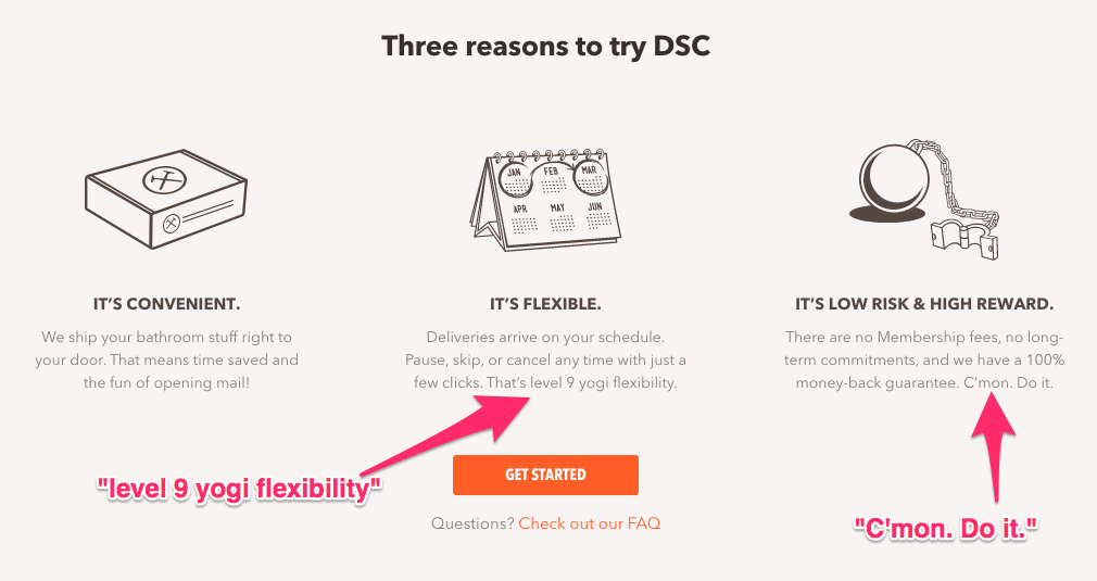 Example of value proposition - three reasons to try DSC