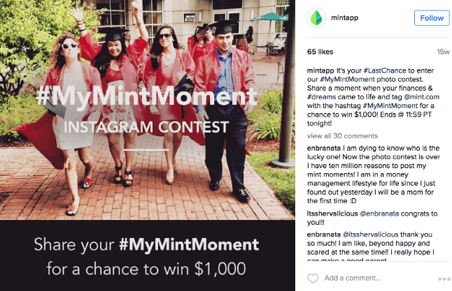 Example of a contest run by Mint.