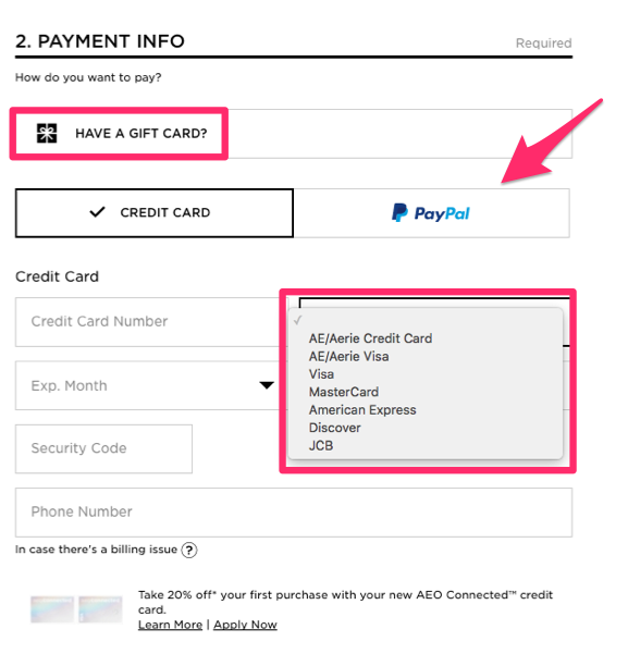 Alternative payment options at checkout example.