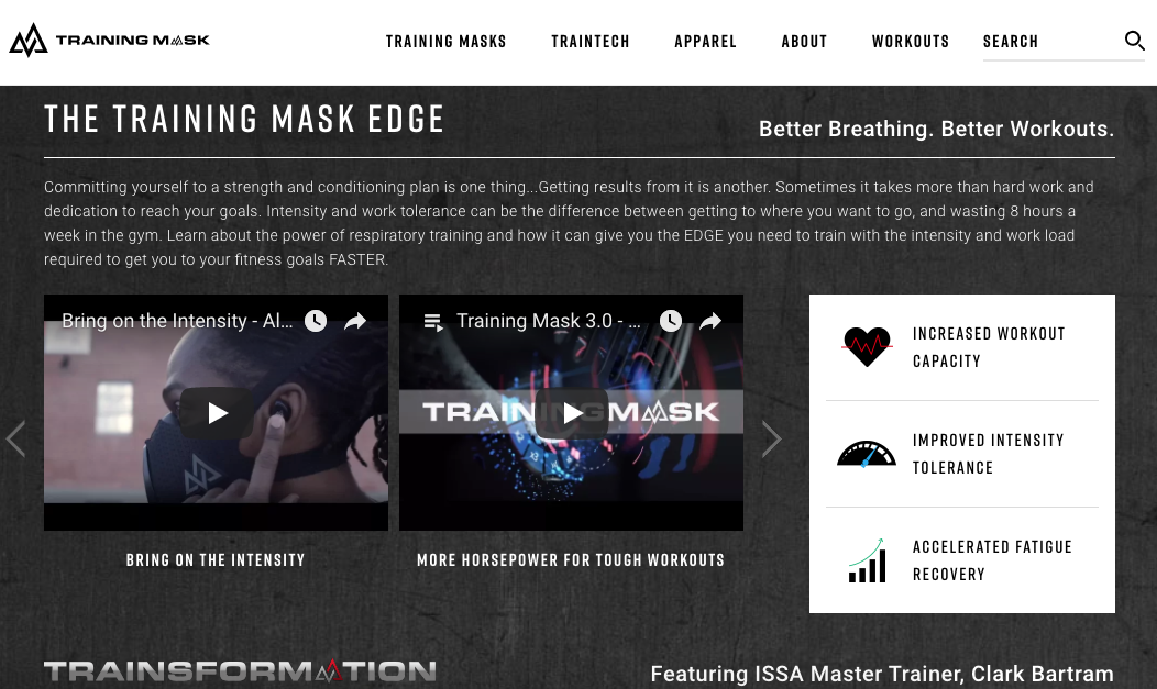 Training Mask webpage with video demonstration example.