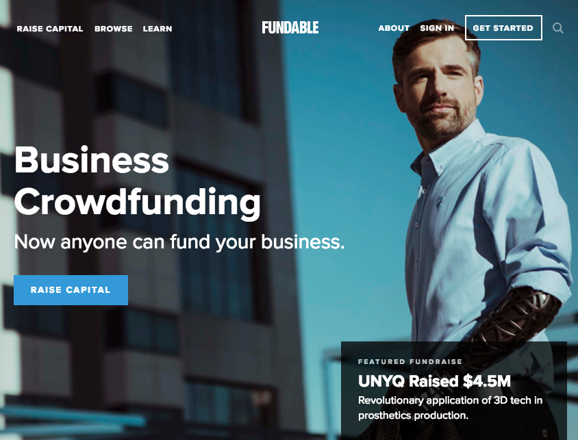 Fundable business crowdfunding homepage.