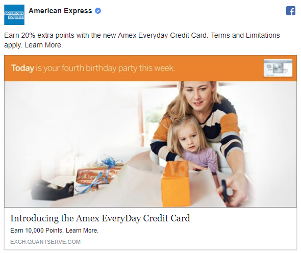 American Express retargeting ad for existing customers. 