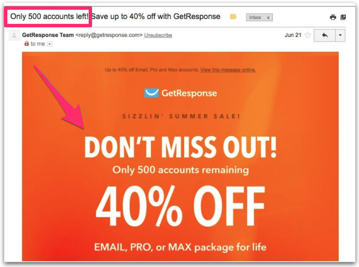 Screenshot of Get Response email marketing. 