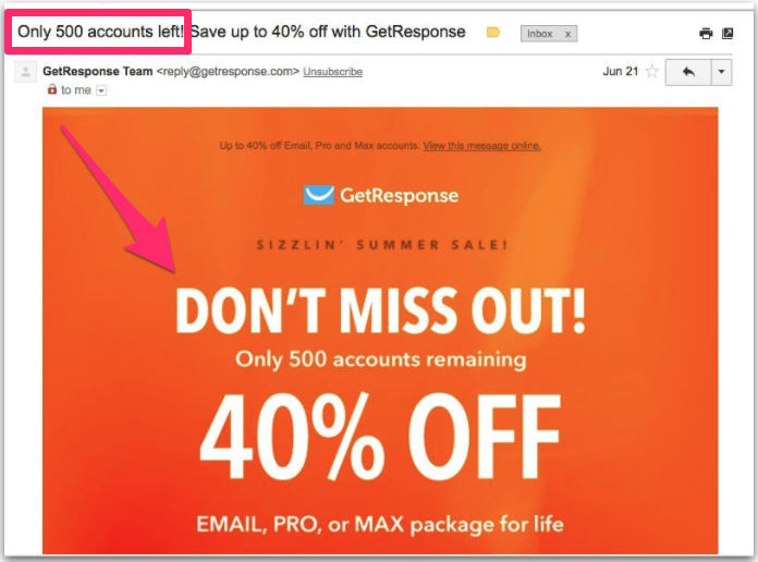 Screenshot of a sales email from Get Response.