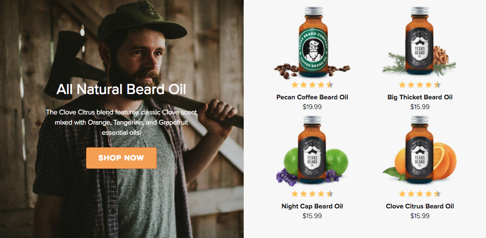 Screenshot of Texas Beard Company website highlighting the link to buyer demographic. 