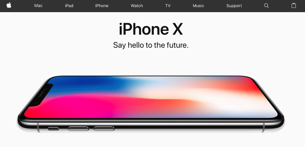 Apple iPhone X webpage.