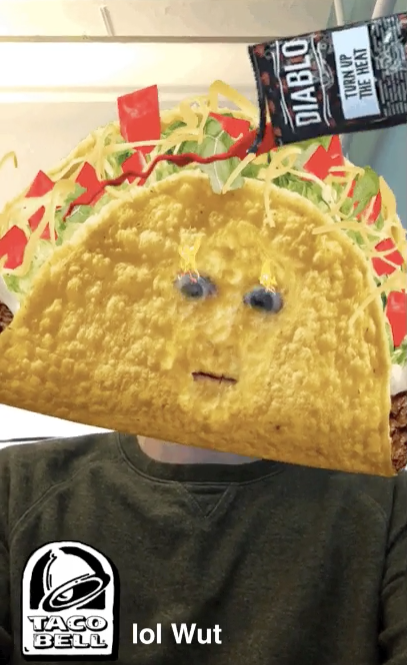 Screenshot of a Taco Bell custom filter for Snapschat. 