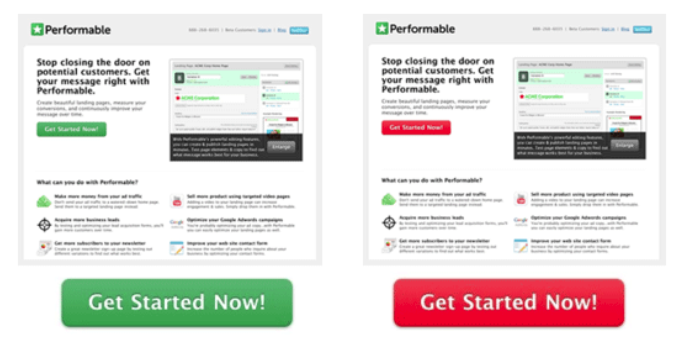A/B testing of colors for call to action button example.