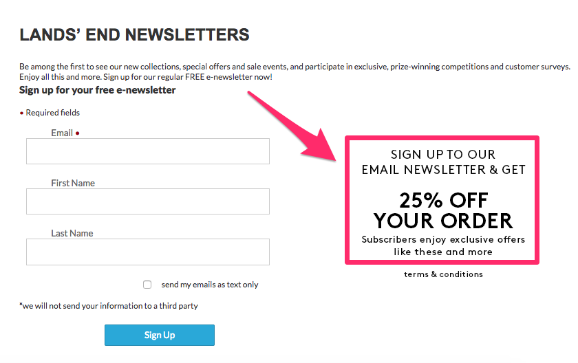 Lands' end newsletters sign up for your free e-newsletter example
