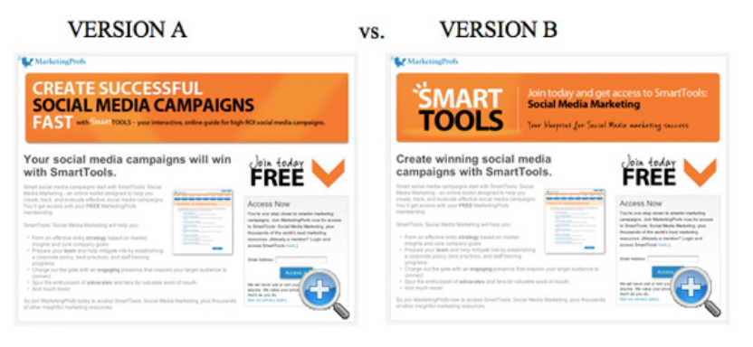 Website headline version a/b testing example.