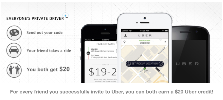 Screenshot of Uber customer referral program. 