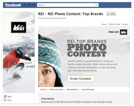 Example of a contest run by REI on Facebook