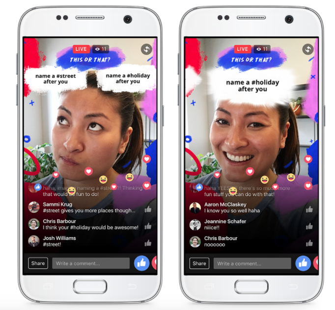 Facebook live facial filters and camera effects example.