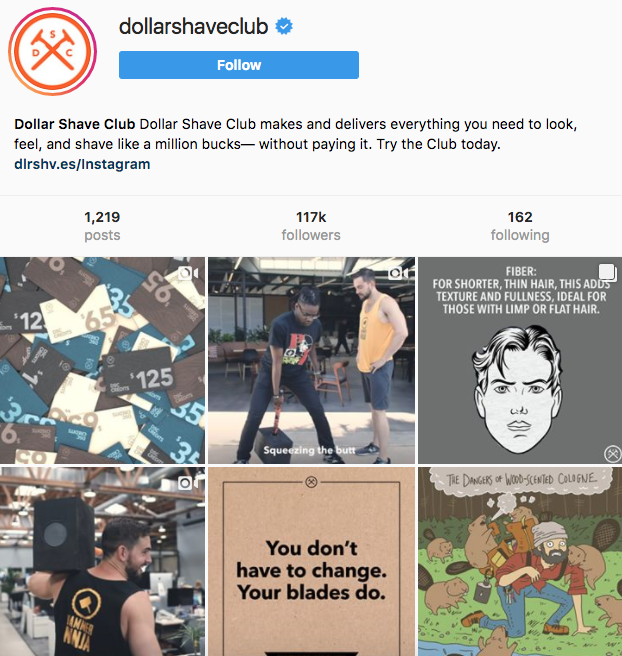 dollarshaveclub Instagram profile example.