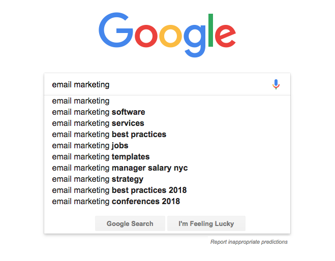 Google search for email marketing.