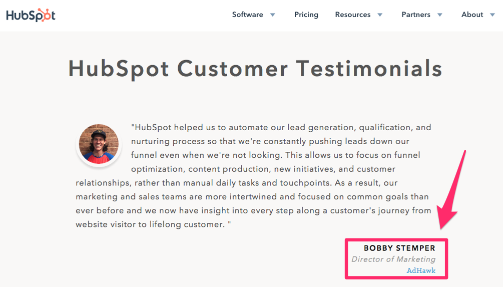 Hubspot customer testimonial.