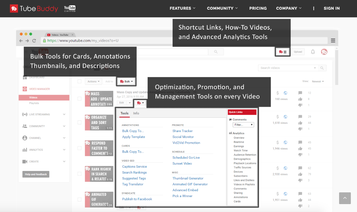 tubebuddy tool for YouTube management example