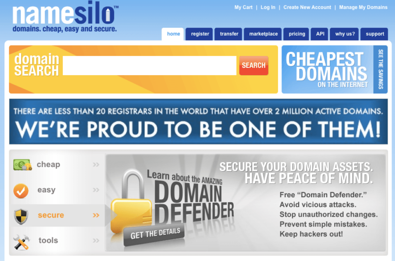 The NameSilo website is dated and belies its strength as a top domain registrar