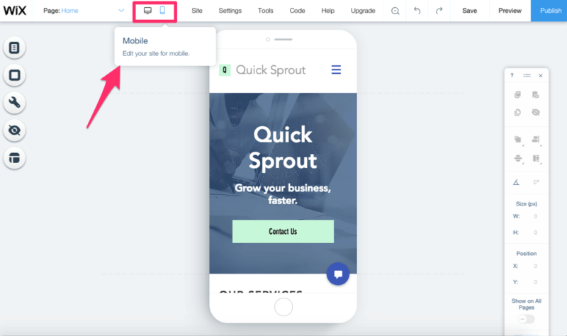 Edit Wix website for mobile