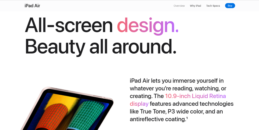 iPad Air homepage