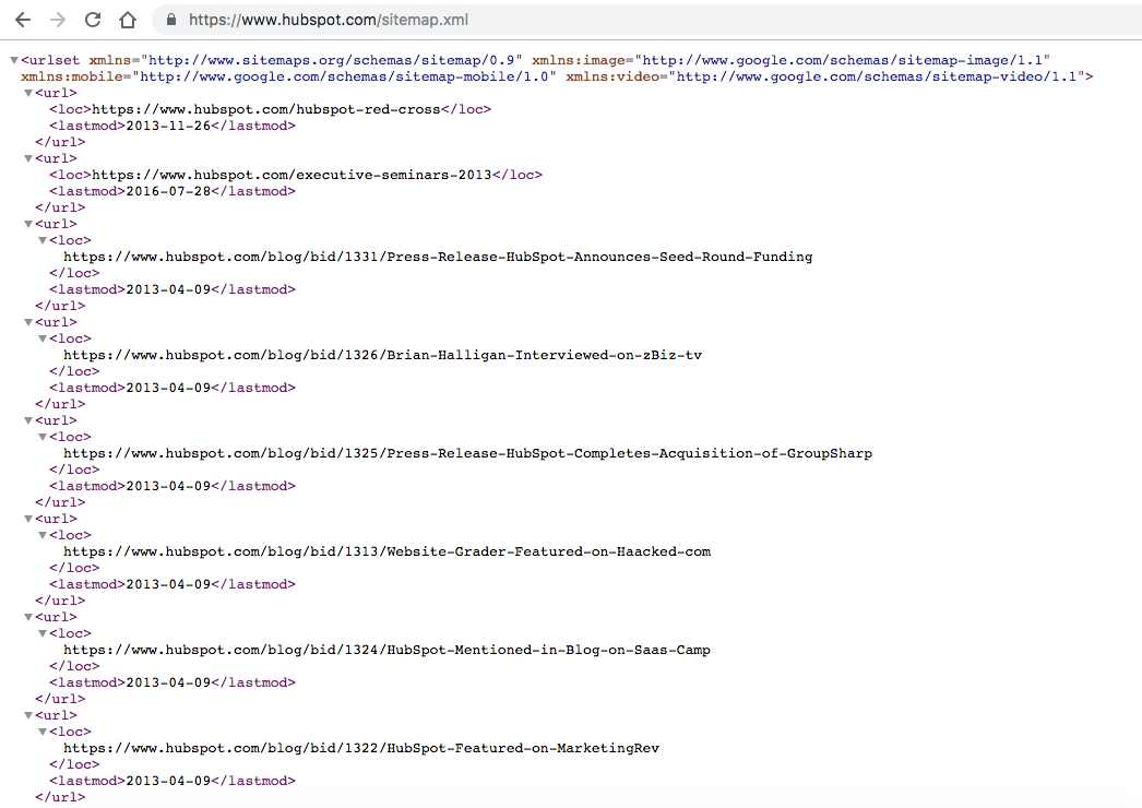 hubspot sitemap