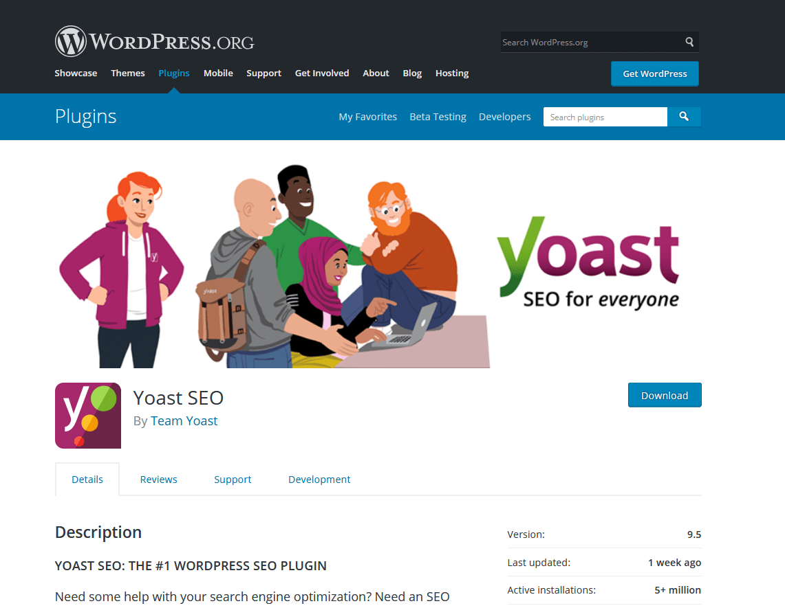Yoast SEO plugin download page.