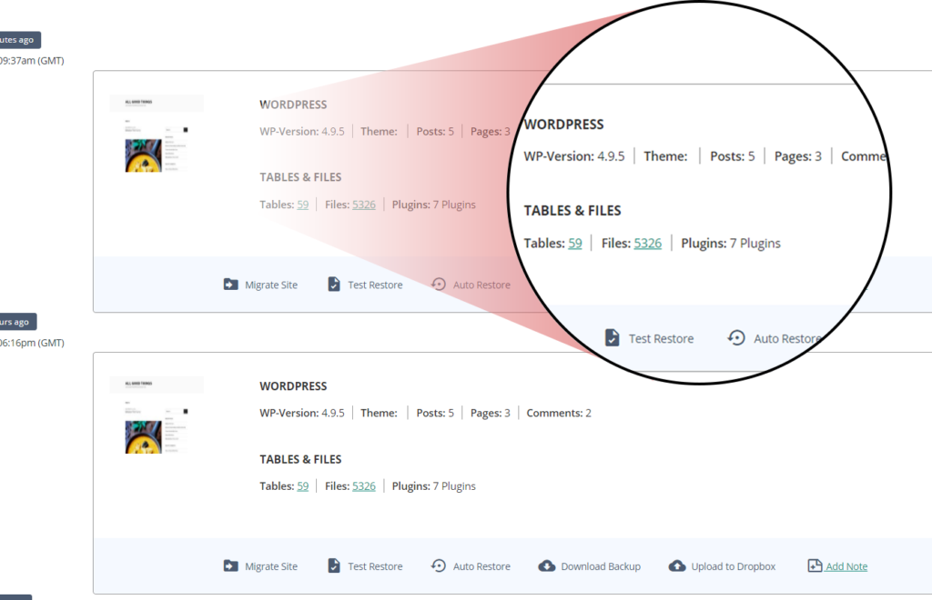 BlogVault access backup page.