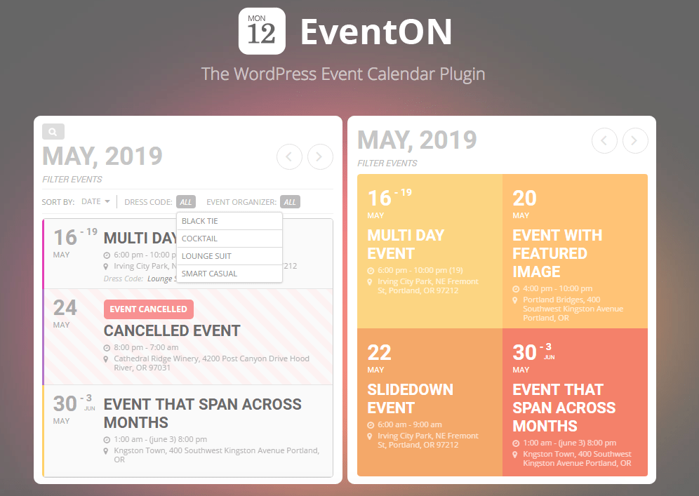 EventON WordPress calendar plugin calendar example