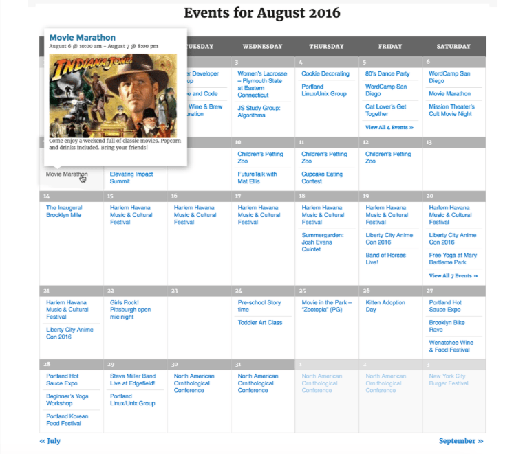 The Events Calendar WordPress calendar plugin calendar example