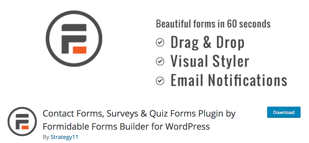 Formidable Forms forms builder for WordPress download page.
