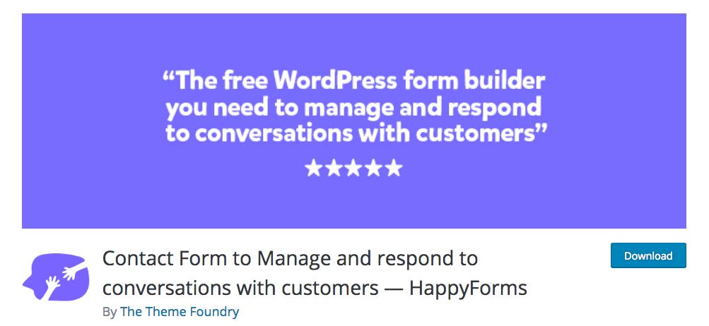 Happy Forms form builder WordPress download page.