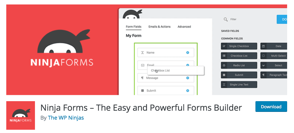 Ninja Forms form builder download page.