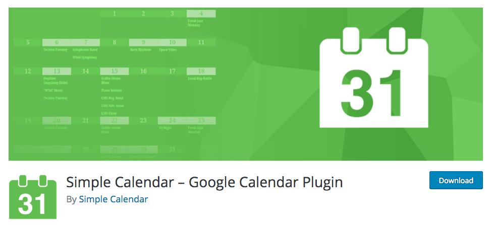 Simple Calendar - Google Calendar Plugin download page.