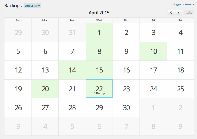 WP Time Capsule Backups Calendar view.