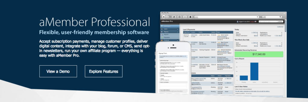aMember Professional membership plugin for WordPress homepage.