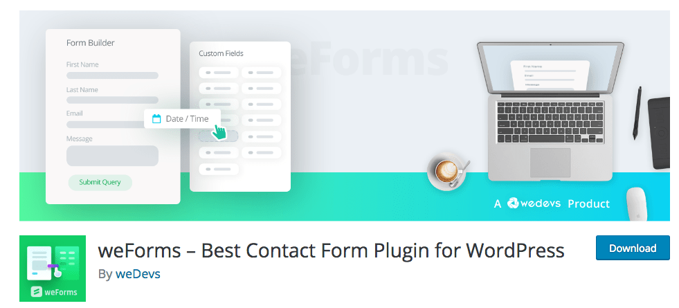 weForms for builder WordPress plugin download page.